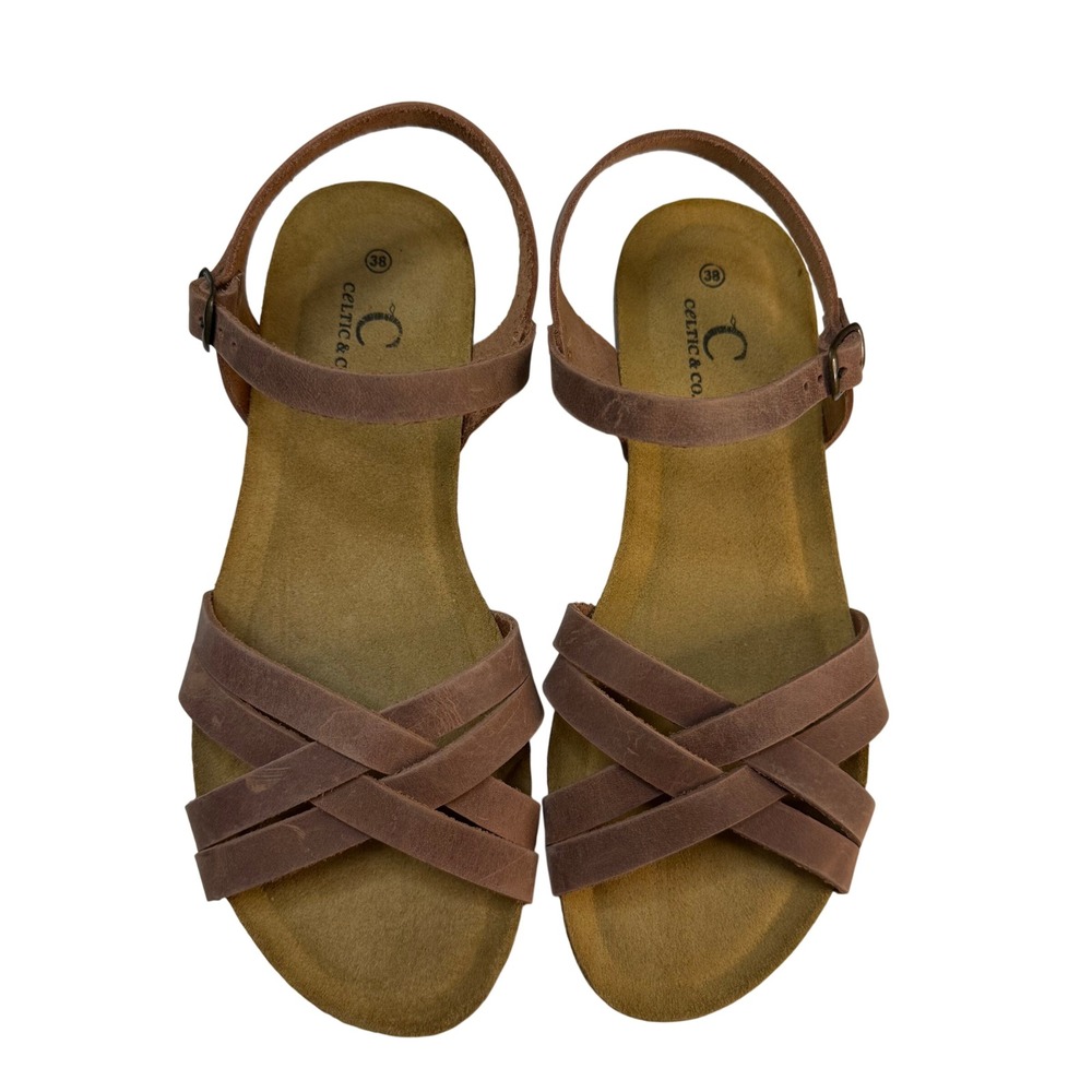 Celtic & Co. Brown Leather Multi Strap Sandals Flat Buckle EU38 US 7 NWT